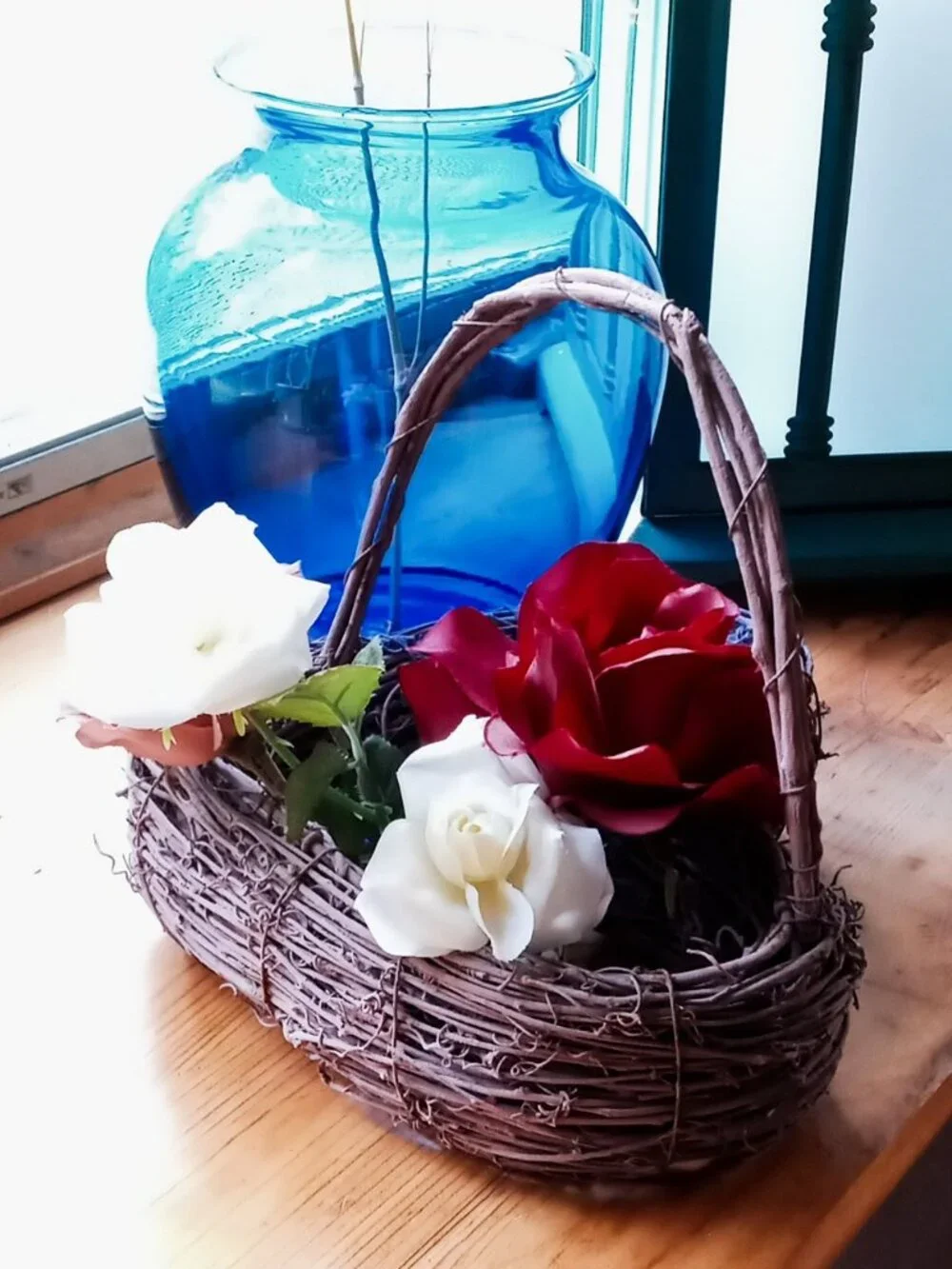 Whimsical Vintage Lavender Twig & Wire Heart Basket Table or Wall Decor